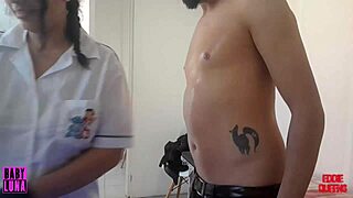 curvy colombian babe's huge natural tits shine in deepthroat balloon blowjob