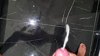 guy jerks hard cock to loud moans and explosive orgasm solo