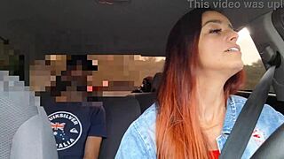 driver slut fucks passenger creampie after catching him stroking