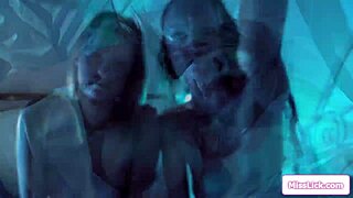 blonde brunette petite 18+ lesbian aliens 69 lick pussies finger asses in oral experiment