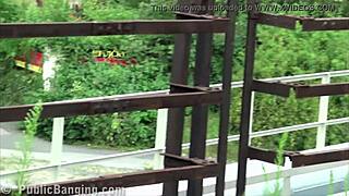 Ready to watch cute girl gangbanged in public street threesome orgy?