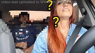 driver slut fucks passenger creampie after catching him stroking