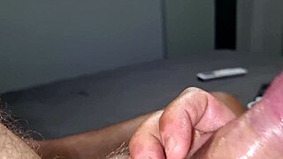 guy jerks hard cock to loud moans and explosive orgasm solo