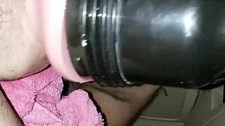 Black Girl Deepthroats Huge Cock Toy Closeup