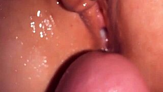 dick pushes into cum dripping from her tight pussy lips!