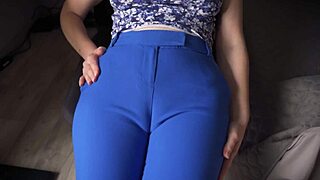 naughty coworker teases big cameltoe pussy lips at office 😏🍑💦