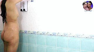 pretty thai teen showers and cleans tight pussy for hubby