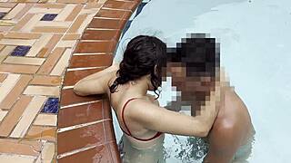 skinny 18yo horny flaca deepthroats daddy's monster cock poolside then rides shaved tight pussy cowgirl cuckold style