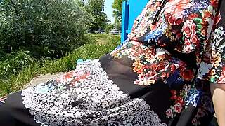 Hairy mature flashes pussy in see-through dress