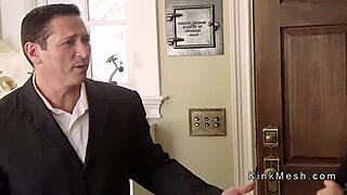 bound teen gags on cock before rough anal threesome pounding