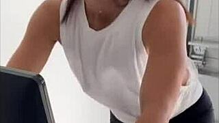 Why does her nipslip tease during intense workout session?