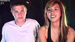 Cute blonde babe squirts wildly during barefoot interview