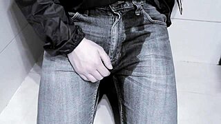 Peeing In Tight Jeans On Homemade Toilet Closeup
