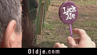 slutty ranch girl sucks farmer's pierced cock outdoor doggystyle