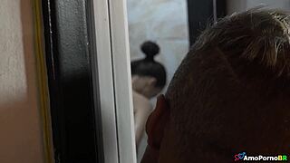 daddy catches skinny latina wife bending over bathroom for big cock