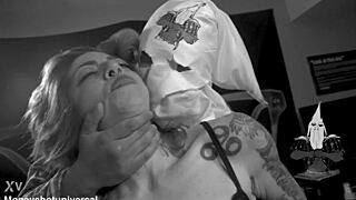 Blaq clansmen parody rips clothes for skinny slut's interracial doggystyle pounding. She squirts hard.