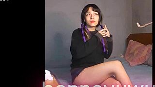 bonneyuwu argentina cutie petite teen masturbates tight body with see through dildo on bed