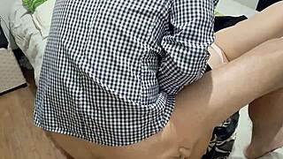 Amoul bends over in rose satin panty spandex for dirty French ass licking doggystyle