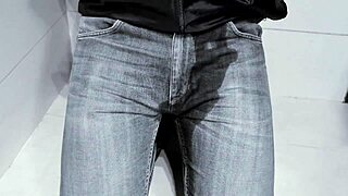 Peeing In Tight Jeans On Homemade Toilet Closeup