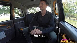 Busty blonde cougar creampied in white leggings on fake taxi ride?