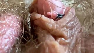 giantess hairy closeup: huge clit throbs over gaping asshole vagina