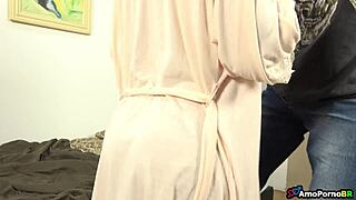 daddy catches skinny latina wife bending over bathroom for big cock