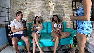 Pretty Latina Newbie Toys Monster Dildo Playfully