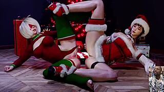 Tight Shaved Teen Eve's Christmas Double Dildo Anal Squirts