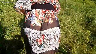 Hairy mature flashes pussy in see-through dress