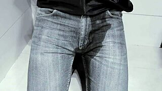 Peeing In Tight Jeans On Homemade Toilet Closeup