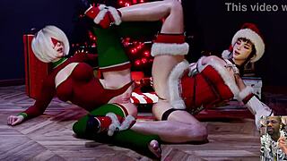 Tight Shaved Teen Eve's Christmas Double Dildo Anal Squirts