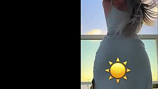 Hot Blonde Crossdresses in See-Through Dress Teasing Curves Boldly