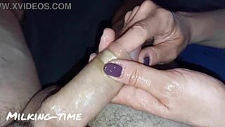 i love milking my lactating tits during oiled femdom handjob part 2