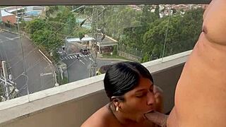 Ebony Stepsister Deepthroats Brother's Monster Cock Sloppy Blowjob