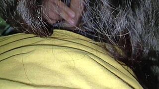 hot muslim girlfriend peaks from sneaky hindi blowjob next to boyfriend