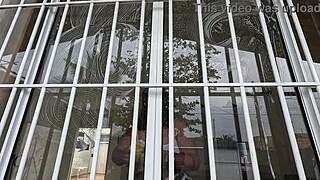 Wearing tight clothes to clean she gets creamy cum mouthful