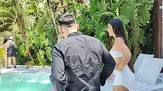 BTS Foursome: Blonde MILF and Curvy Latina Swap Partners Poolside—Part 1