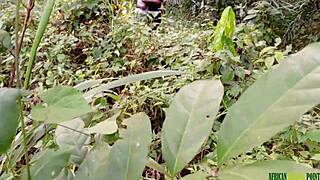 Fucking Black Fat Hairy Pussy Doggy Bent Over in the Bush