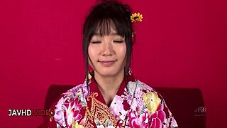 chiharu's wet kimono clings as she blows and creampies in steamy threesome