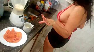 Sarah rosa's sexy kitchen lingerie tease