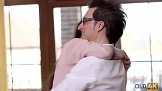 Old man spreads young babe lana ray's slender legs wide