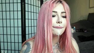 Crave this busty slut sucking fucking big tits cum on face