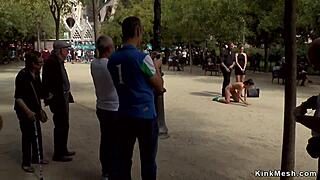 Bound Brunette Punished Outdoor: Public Hardcore Gangbang Humiliation