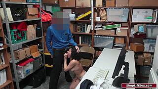 Officer rams busty latina shoplifter's pussy in lingerie
