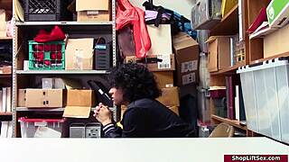 Officer rams busty latina shoplifter's pussy in lingerie