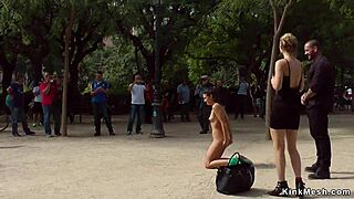 Bound Brunette Punished Outdoor: Public Hardcore Gangbang Humiliation