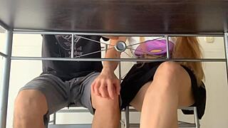 Classmate slut rides monster cock under desk in wet pussy