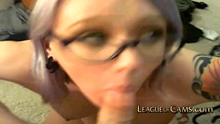 Goth teen with glasses squirts on cam flashing shaved pussy solo