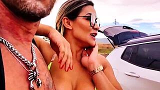 Stepmom Luna Oliveira catches me squirts anal creampie outdoors car fuck