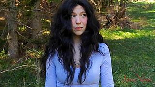 scared influencer bends over in forest sucking my cock to escape bear